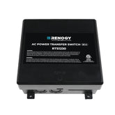 Renogy 30A transfer switch front view; compact enclosure supports reliable RV power switching.