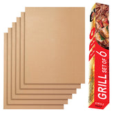 Renook copper grill mats 6-pack on a grill for clean searing and easy release