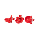 RentACoop DIY Waterer Kit nipple and dribble dish close-up promoting clean drinking water for poultry.