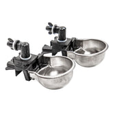 RentACoop Rac Paws metal waterer assembly on cage for steady, spill-free hydration.