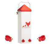 RentACoop waterer with auto-fill cups provides steady fresh water.