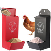 Reptilux metal chicken feeder with lid showing rain protection and sturdy build