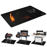 RERAMDO grill mat under-grill setup protects deck from grease and sparks.
