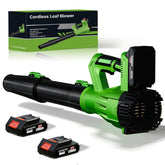 Restaswork cordless leaf blower with 21V battery setup for quick yard cleanup.