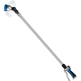 Restmo telescoping watering wand extended to reach hanging baskets.