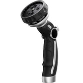 Restmo water nozzle with metal body and adjustable dial for versatile outdoor watering.
