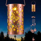 Retisee butterfly solar wind chime outdoors adds ambient light and gentle melody.