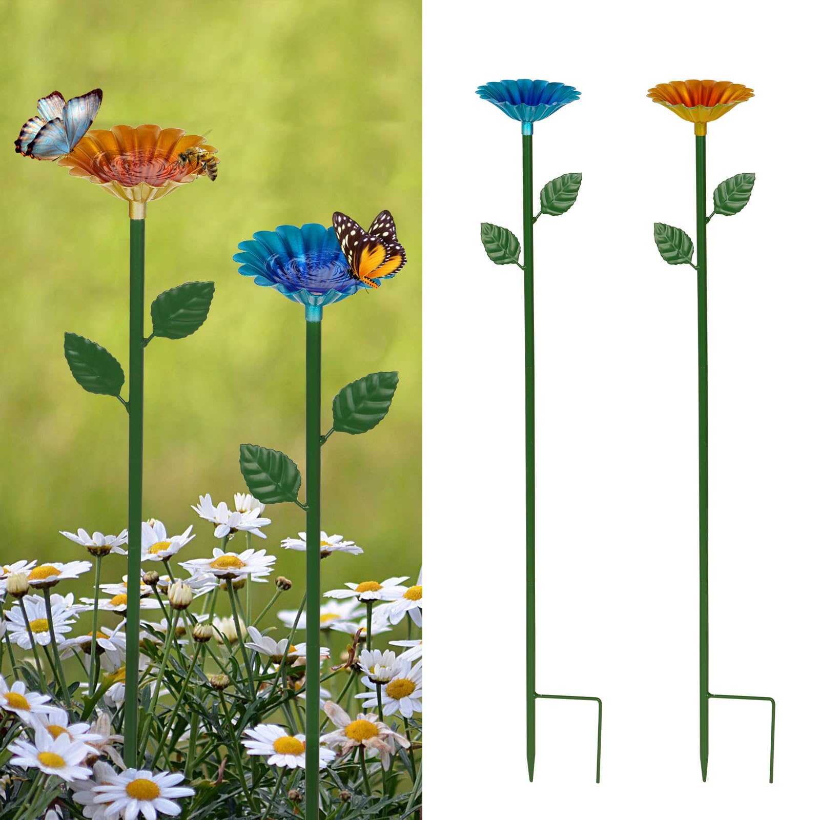 Retyion bee-watering-station flower design blue attracts bees and butterflies for pollination.