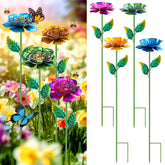 RGJ bee watering station with flower design in blue attracts bees and enhances garden decor