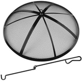 RGJ fire pit spark screen, 24-inch round with sturdy handle for safe, controlled flame maintenance.