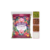 Riare Orchid Potting Mix bag close-up showing natural bark and moss for epiphytic orchids.
