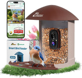 RichBird smart bird feeder camera in brown for real-time yard birdwatching.