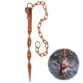 Rifachua rain chain anchoring stake base copper cone secures chains in windy conditions.