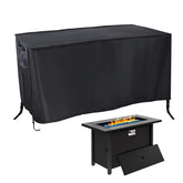Rilime 45in rectangular fire pit cover protecting a table from rain and sun.