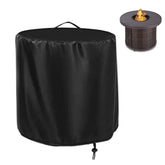 Rilime 32-inch round fire pit cover protecting a Best Choice pit from rain and sun