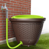 Riokko garden hose holder decorative wicker blends with outdoor decor and conceals hoses.