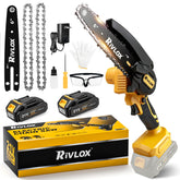 Rivlox mini chainsaw 6-inch packaging with accessories for easy setup.