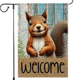 RMXJKIIU Spring Summer garden flag front view with friendly squirrel welcoming guests