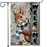 RMXJKIIU Welcome Garden Flag with Nut Squirrel in a cozy winter scene.