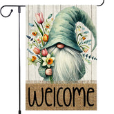 RMXJKIIU Welcome Spring Garden Flag with gnome and flowers for outdoor display.