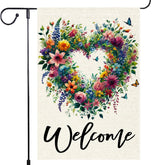 RMXJKIIU Welcome Spring/Summer garden flag with vibrant floral heart design for curb appeal