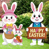 Rngmsi Easter Bunny family yard sign with egg baskets for spring decor.
