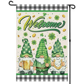 Rngmsi garden flag with gnome and shamrocks for outdoor welcome.
