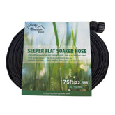 Rocky Mountain Goods 75 ft flat weeper hose demonstrates durable double-layer construction for long-lasting irrigation.
