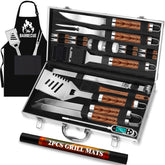 ROMANTICIST 26pcs bbq set in aluminum case, organized for easy outdoor grilling.