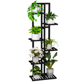 ROMGUAR CRAFT 6-tier bamboo plant stand on display showing six plants for compact decor.