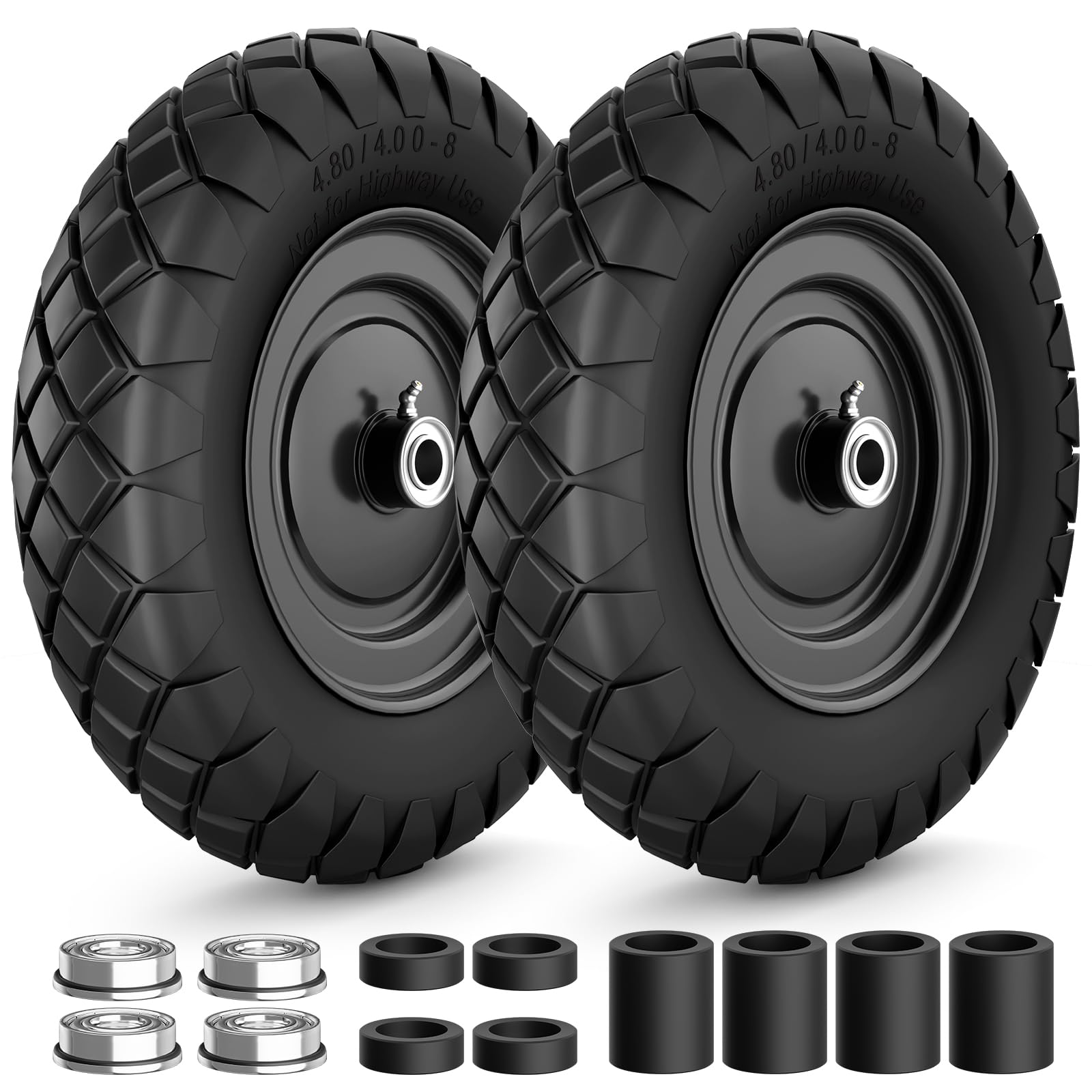 RONPOW 4.80/4.00-8 puncture-proof tire side view for stable garden transport.
