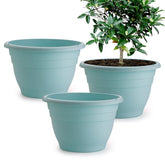 RooTrimmer 11-inch blue plant pot for indoor or outdoor use with sleek design.