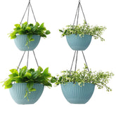 RooTrimmer 8-inch sky-blue hanging planter with weave design for versatile indoor-outdoor decor.