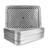 Roponan grill topper pan on a hot grill catches food pieces and preserves flavor.