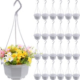 Roshtia 24-pack hanging planter baskets for balcony-ready indoor and outdoor display.