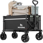 ROSONG collapsible wagon folded profile showing compact storage in a car trunk