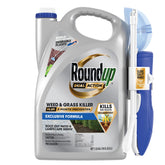 Roundup Dual Action weed killer bottle ready for root-level weed control on driveways