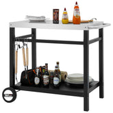 Royal Gourmet dining cart with 33.5x19.7 inch tabletop offers ample outdoor prep space.