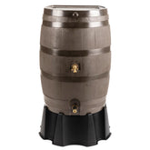 RTS Home Accents 50-Gallon rain barrel with dual brass spigots for easy garden watering.