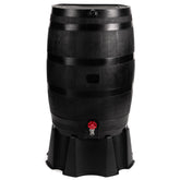 RTS Home Accents 50-Gallon ECO Rain Barrel flat-back fits snugly against walls for space saving.