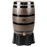 RTS Home Accents rain barrel flat-back against wall for space-saving water collection.