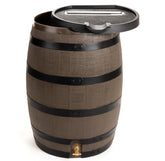 RTS Home Accents premium 55-gallon rain barrel, removable lid for easy water access.