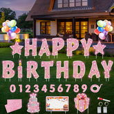 Rtshuok Happy Birthday Yard Sign setup with stakes for quick outdoor display