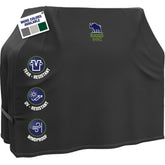 RUGGED RHINO 55-inch grill cover with heavy-duty fabric protects against sun and rain.