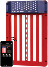 RUN-CHICKEN Door T50 front view highlights durable weatherproof aluminum for all-season use.