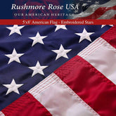 Rushmore Rose USA 5x8 outdoor flag with embroidered stars for durable exterior display.