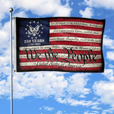 RustField Co USA flag 250th anniversary, two-sided graphics for outdoor display.