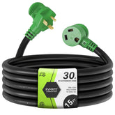 RVMATE 30A 15ft RV power extension cord ready for long-distance camping connections.