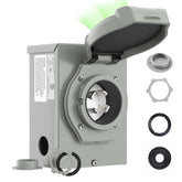 RVMATE pre-drilling 30A inlet box exterior view for durable outdoor generator connections.