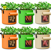 RVZHI 15-gallon potato grow bags six-pack with reinforced handles for durable portability and easy transport.